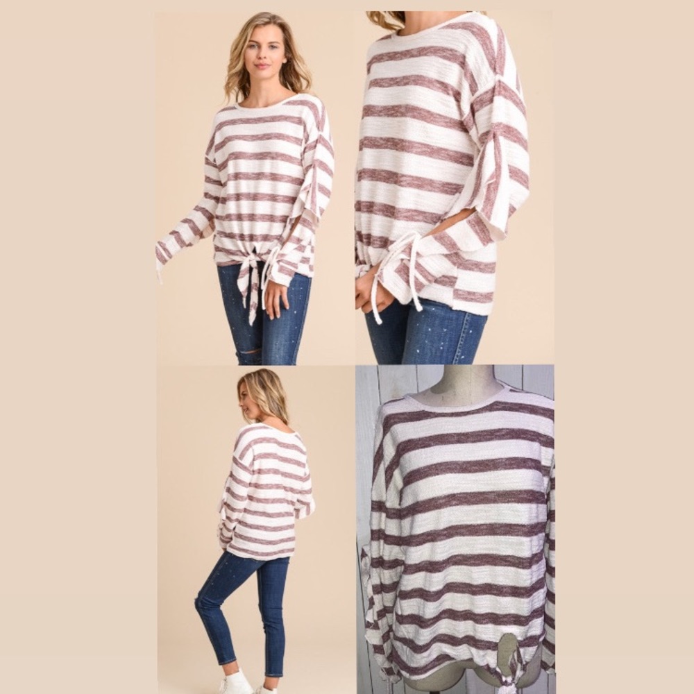 Doe & Rae Flutter Sleeve Stripe Top - image 2